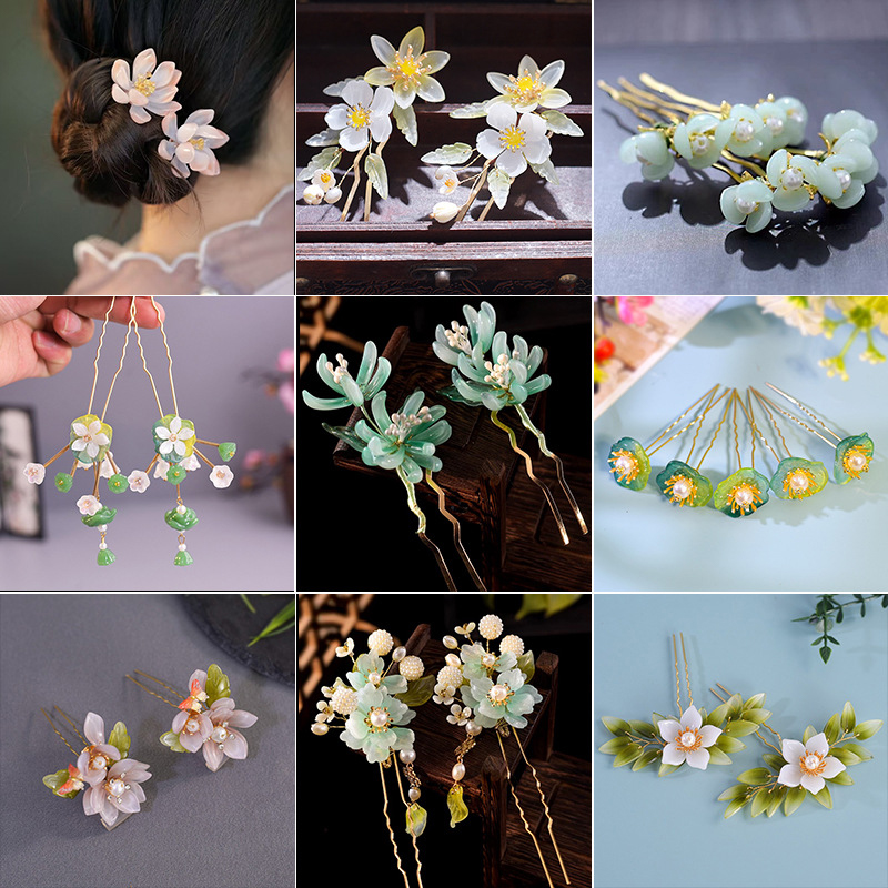 Supply Florist - 1Pair Vintage Hairpin Glazed Flower Tiara