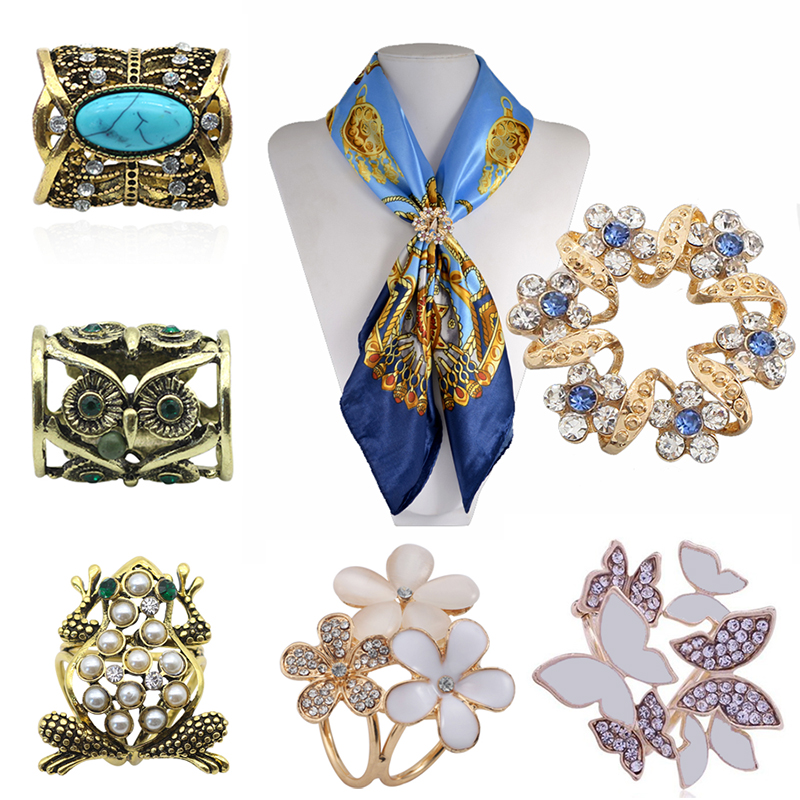 Flower Frog Pin - Fashion Enamel Crystal Flower Brooch Scarf