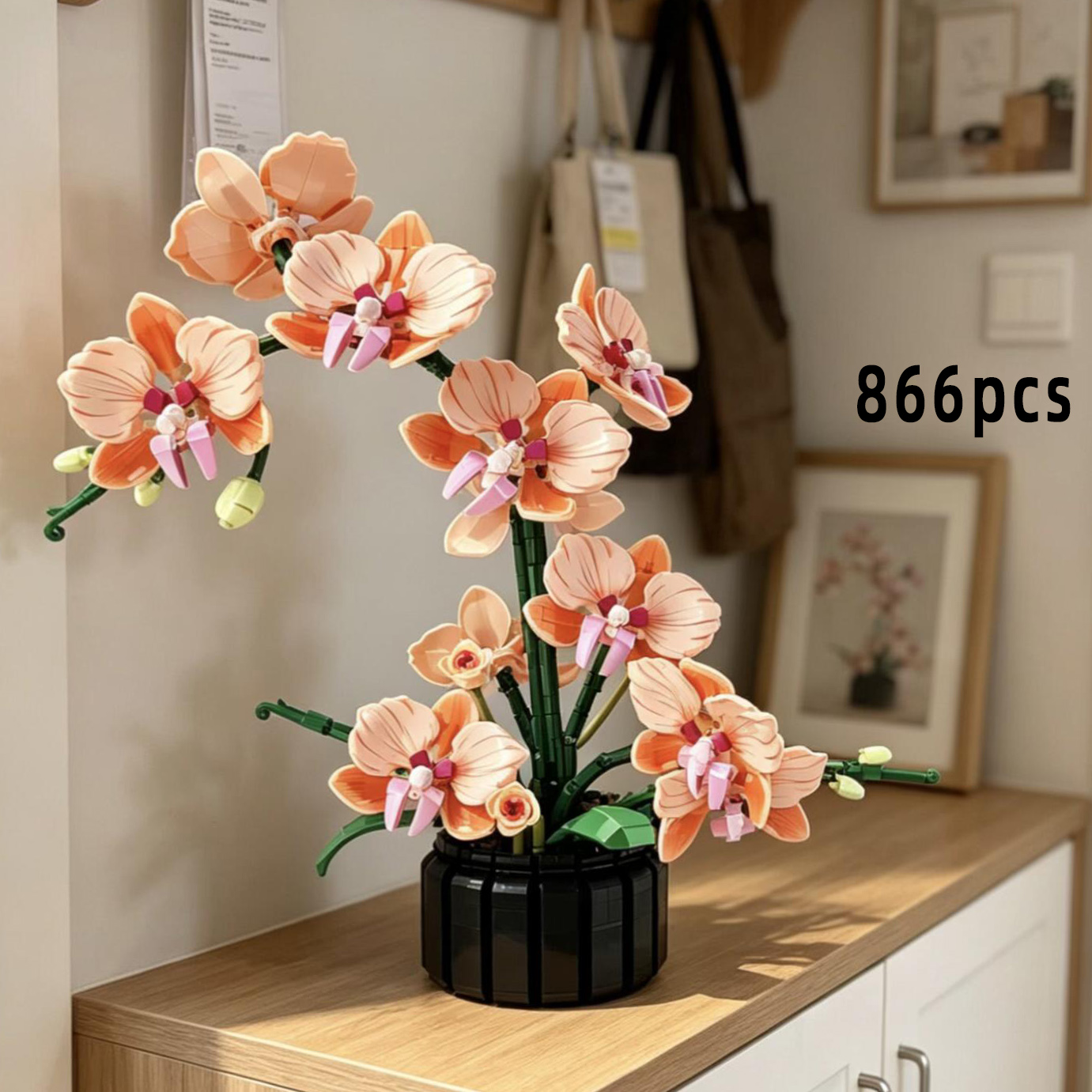 Florist Supply Vases - Orange Phalaenopsis Orchid Building Block Flower
